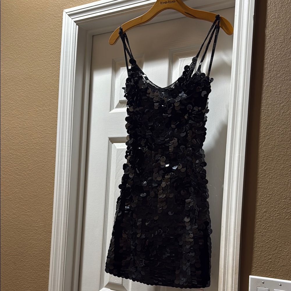 Bebe Black Sequin Embellished Mini Dress